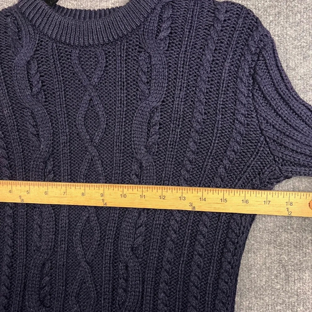 Tory Burch $425 Cable Knit WOOL Fringe Sweater S Blue Excellent Trim Crewneck